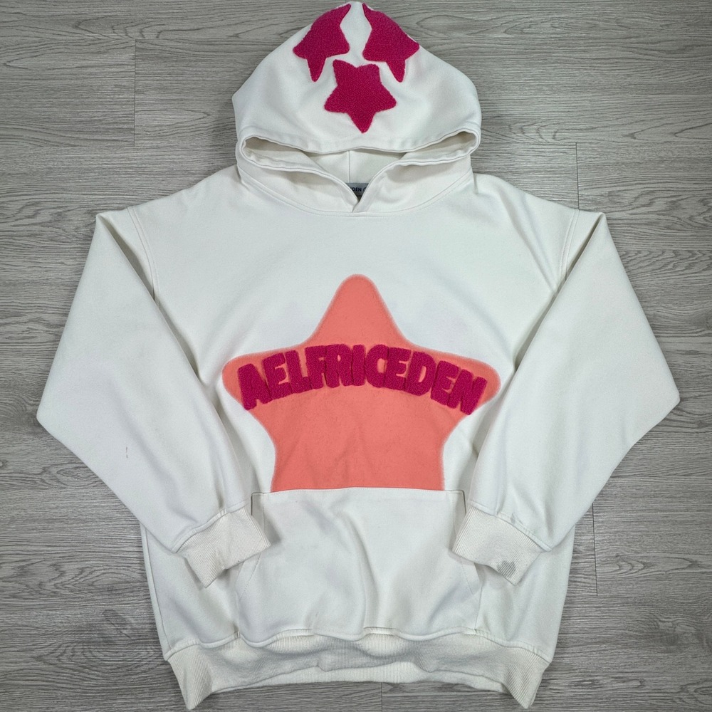 Aelfric Eden Adult Hoodie Star Graphic Chenille White Small Streetwear Y2K